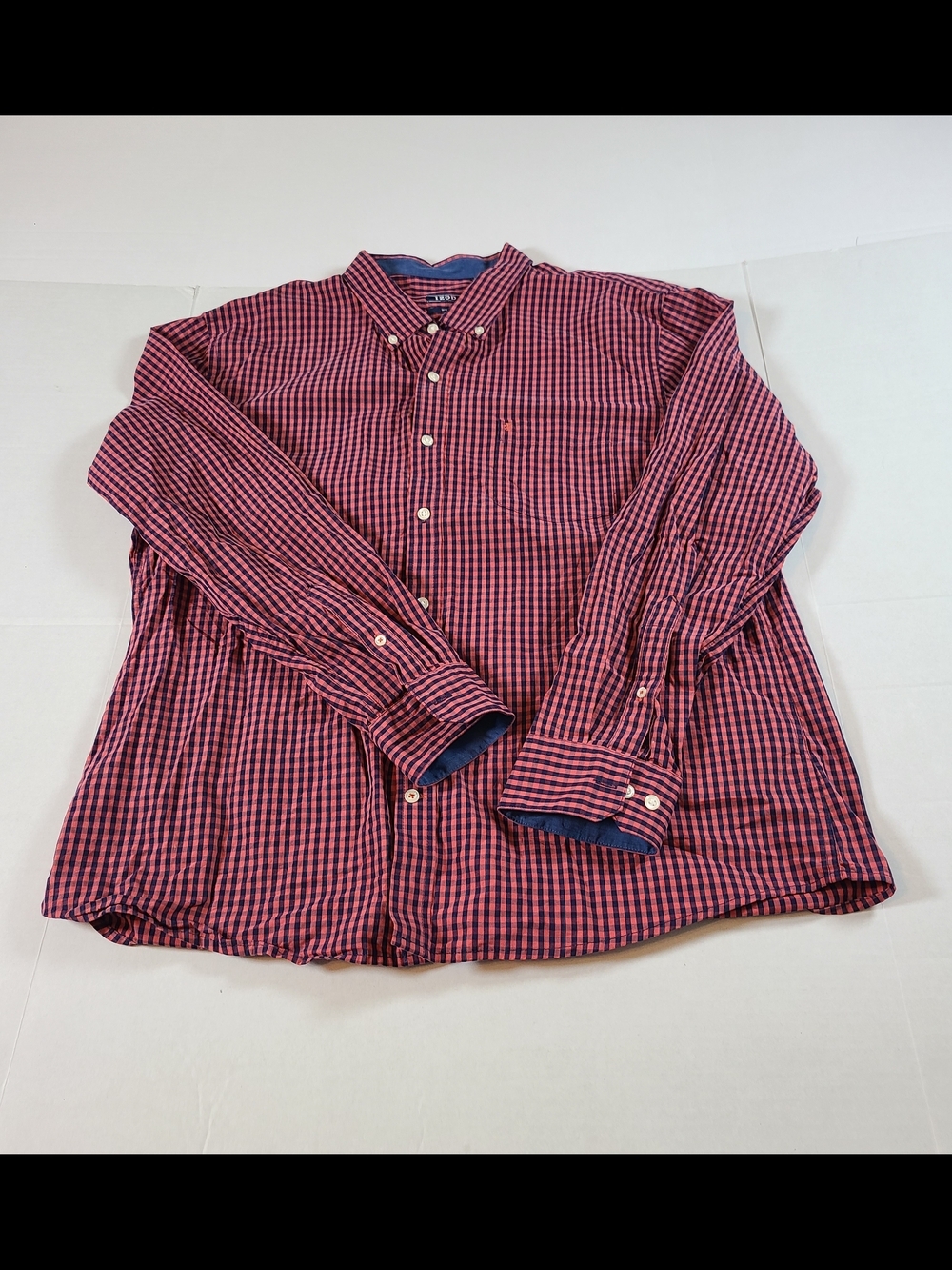 Izod Men's Slim Fit Red Check Long-Sleeve Button-Down Shirt One Pocket Logo XXL - Picture 2 of 13